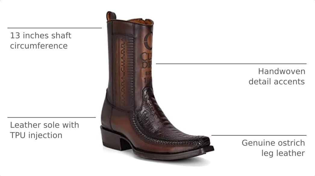 Brown Ostrich Leg Leather Cowboy Boots O771