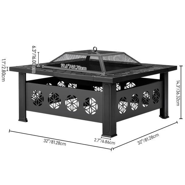 32 Inch Square Wood Burning Fire Pit Table N200782