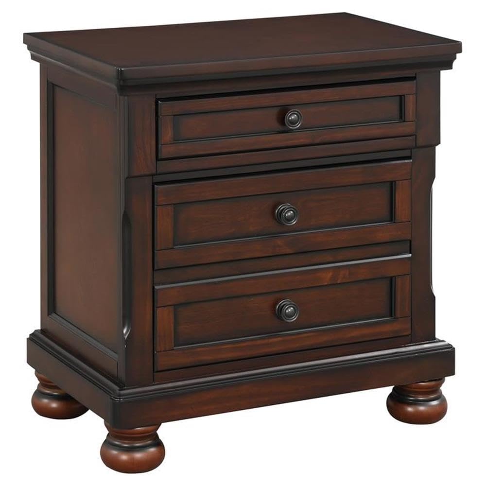 Brown Cherry 3 Drawer Wood Nightstand W485511