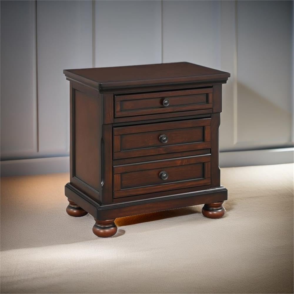 Brown Cherry 3 Drawer Wood Nightstand W485511
