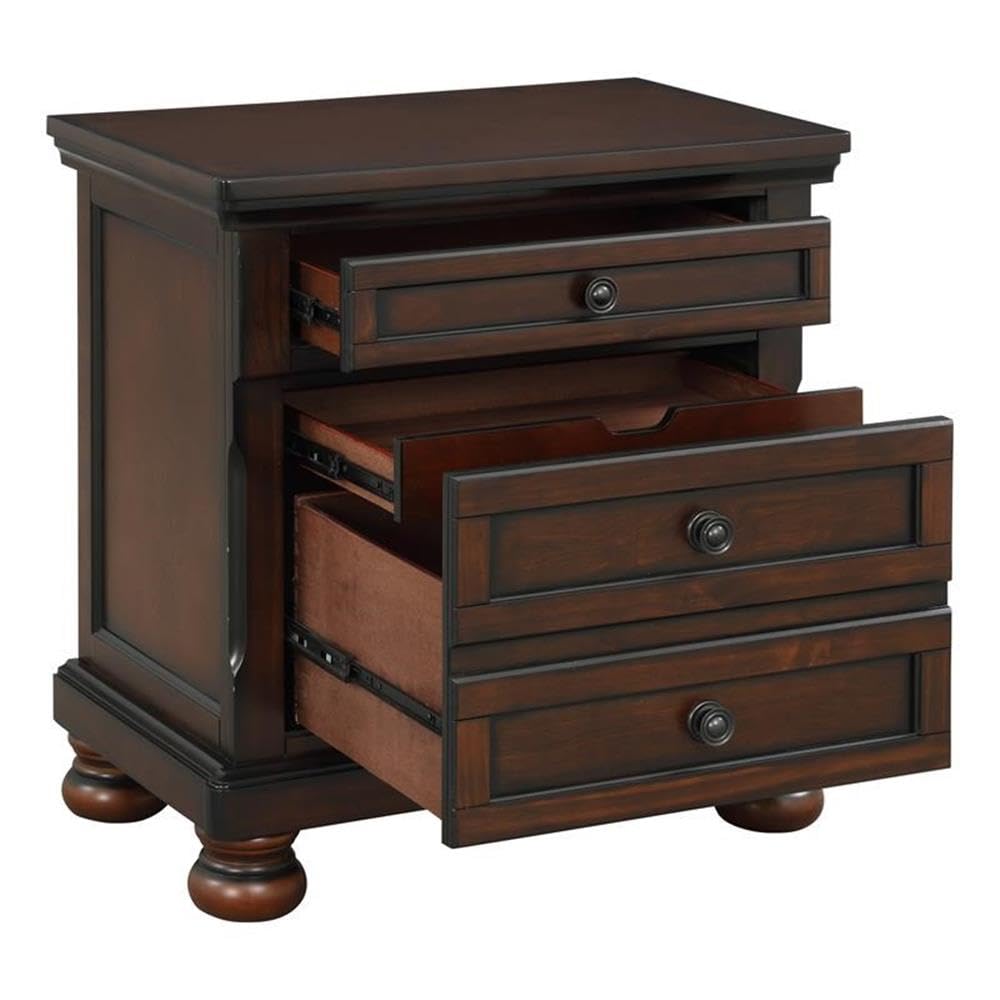 Brown Cherry 3 Drawer Wood Nightstand W485511