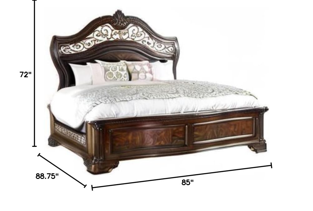 King Wood Panel Bed in Brown Cherry S6775