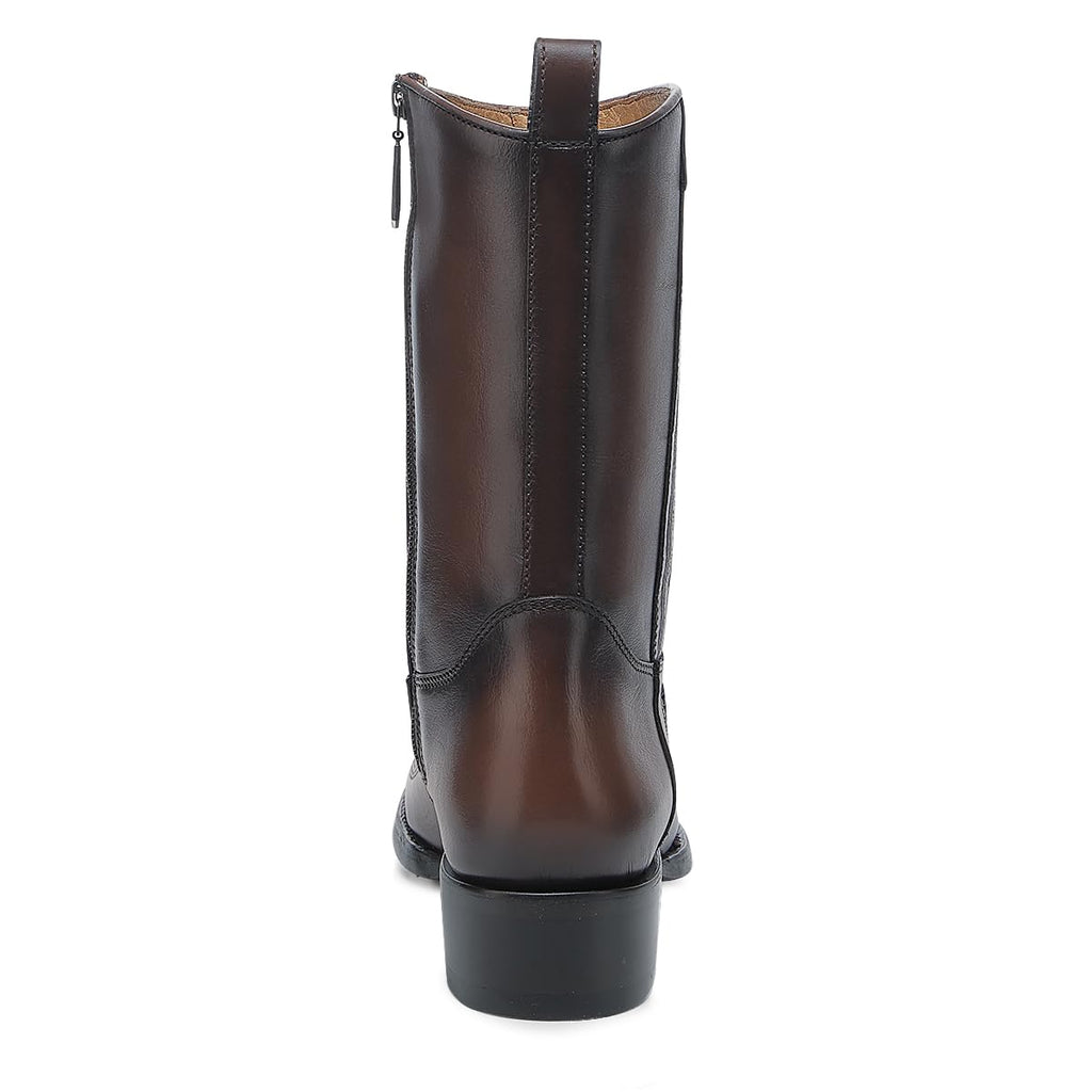 Brown Ostrich Leg Leather Cowboy Boots O771