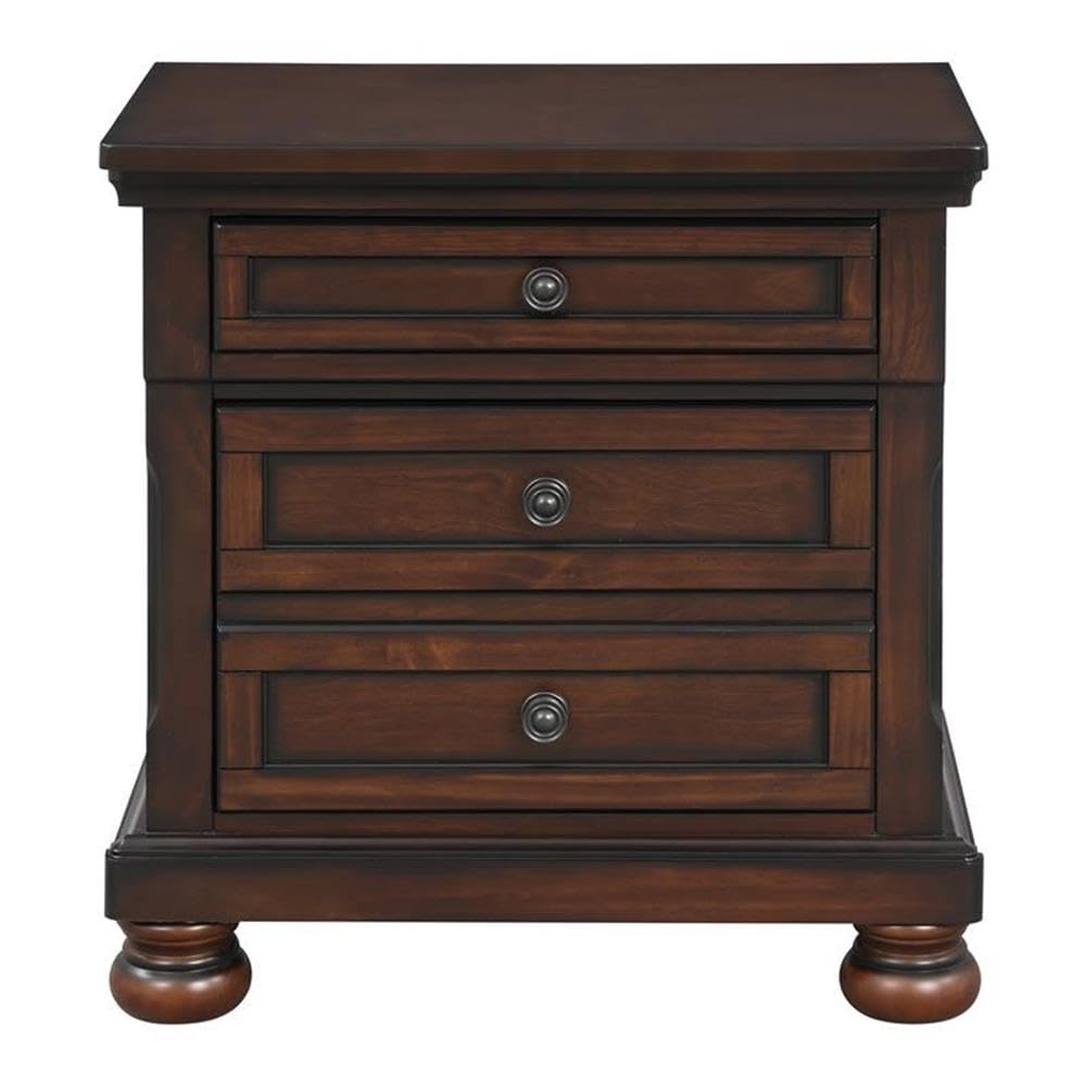 Brown Cherry 3 Drawer Wood Nightstand W485511