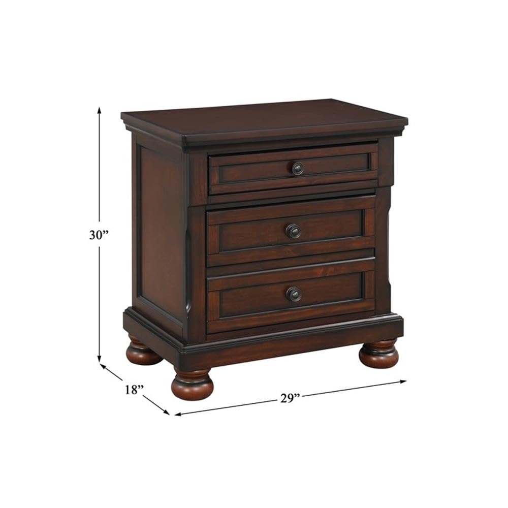 Brown Cherry 3 Drawer Wood Nightstand W485511
