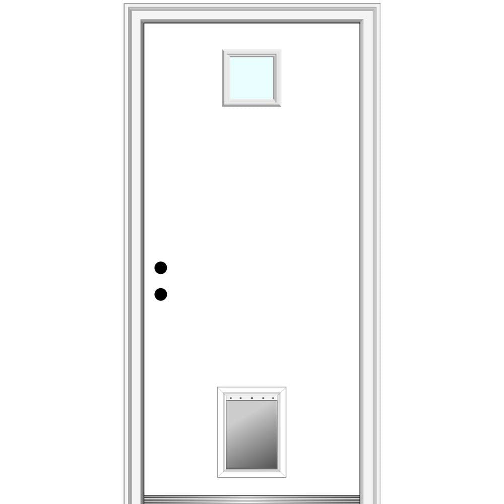 Steel Primed Right Hand In-Swing Prehung Front Door with Pet Door Clear Glass 36" x 80" P435268