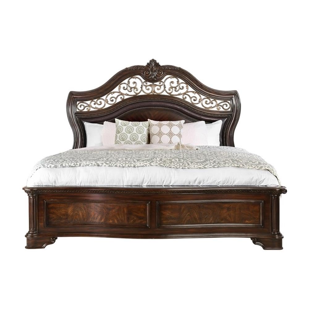 King Wood Panel Bed in Brown Cherry S6775