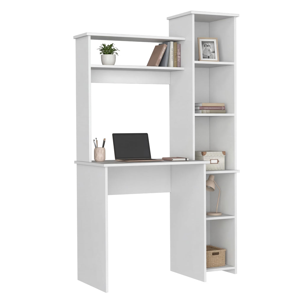 White Small Desk with Hutch and Bookshelf U9418