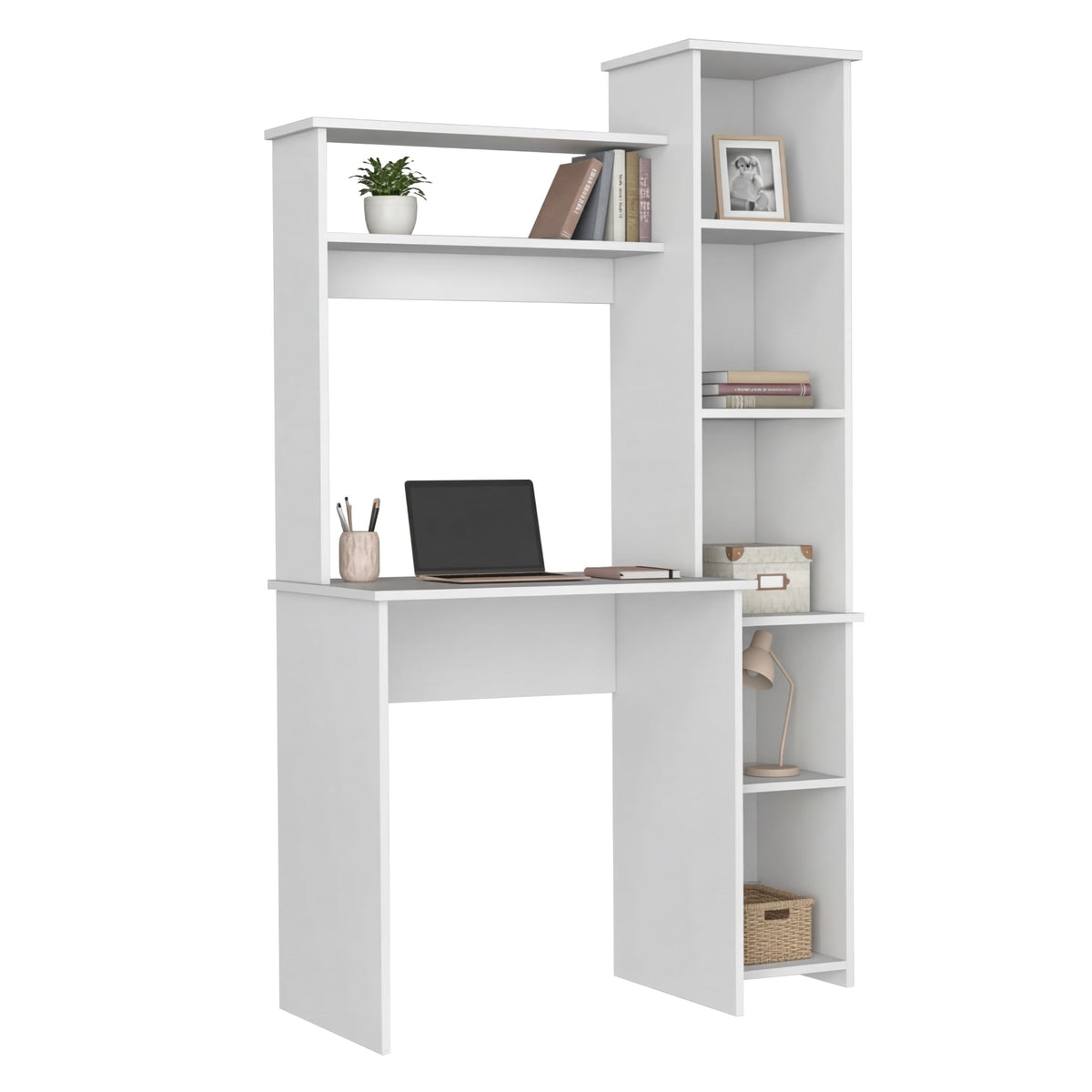 White Small Desk with Hutch and Bookshelf U9418