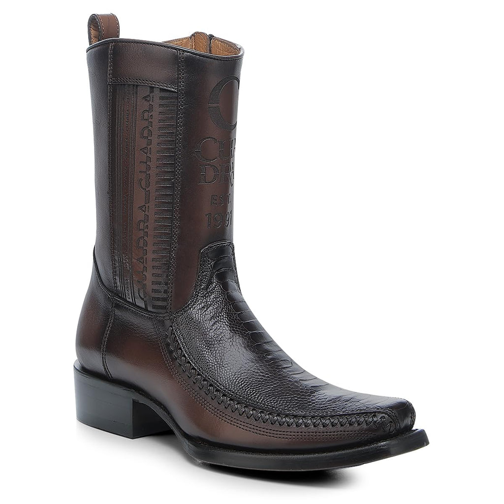 Brown Ostrich Leg Leather Cowboy Boots O771