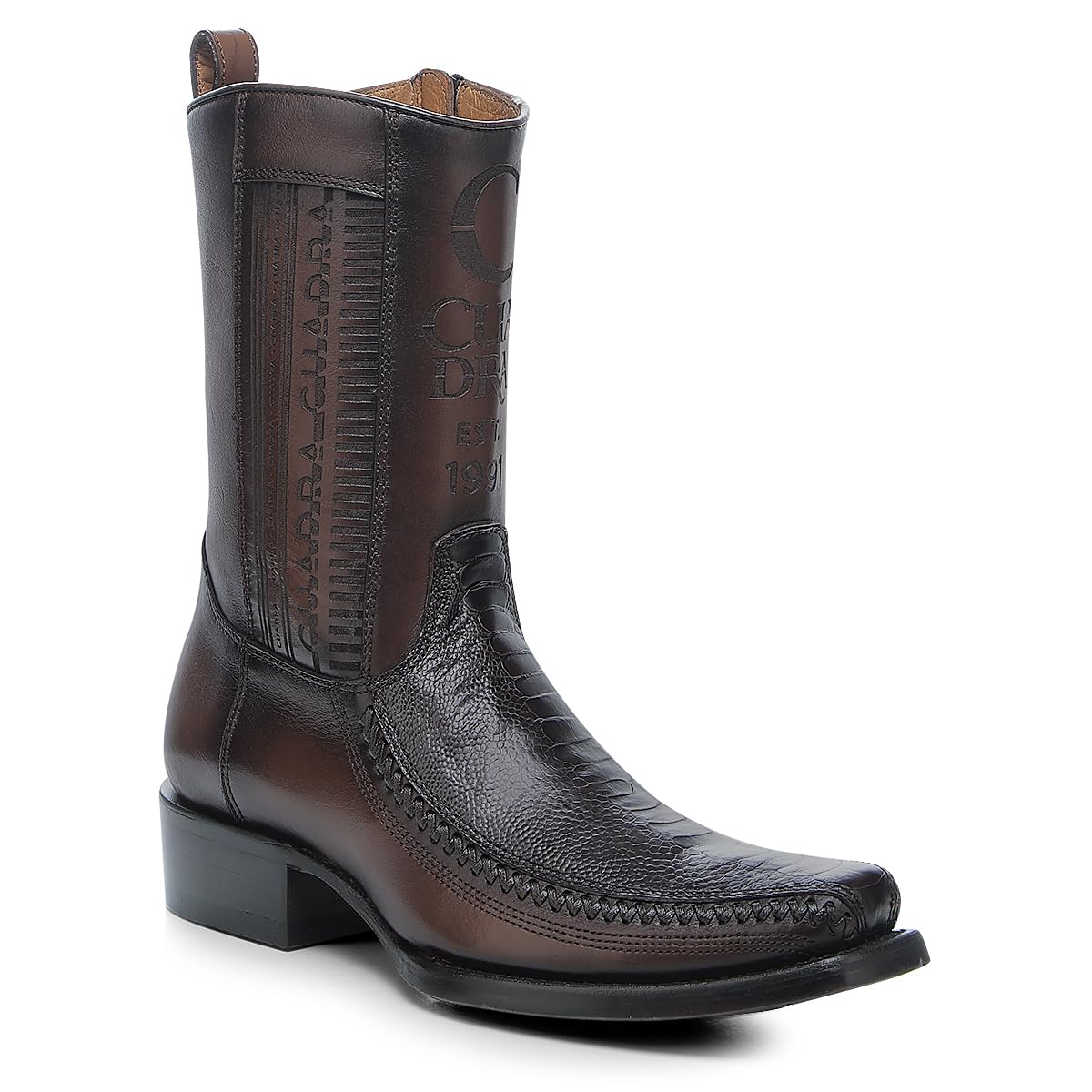 Brown Ostrich Leg Leather Cowboy Boots O771