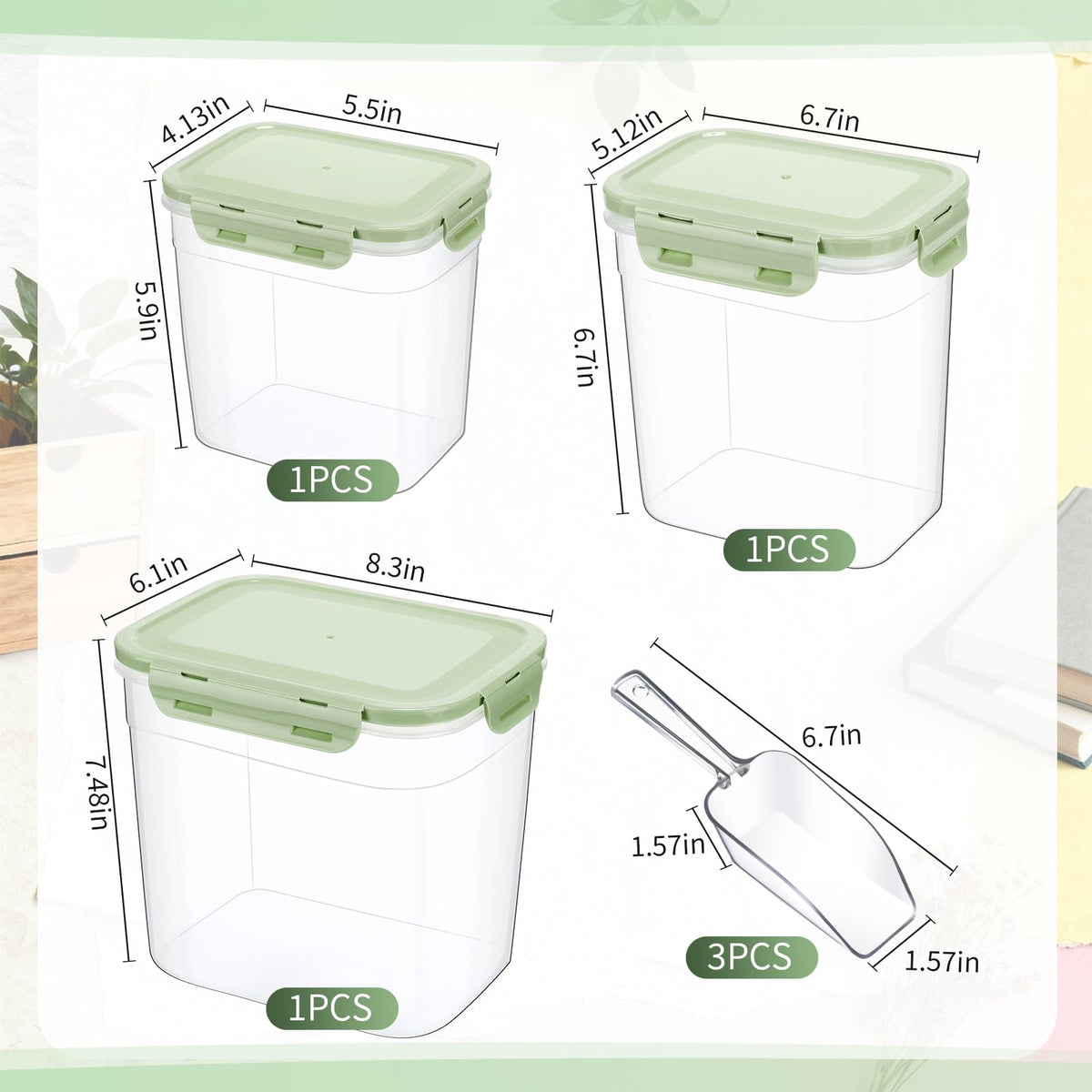 6 Pcs Dog and Cat Food Storage Containers with 2 Scoops Z951580