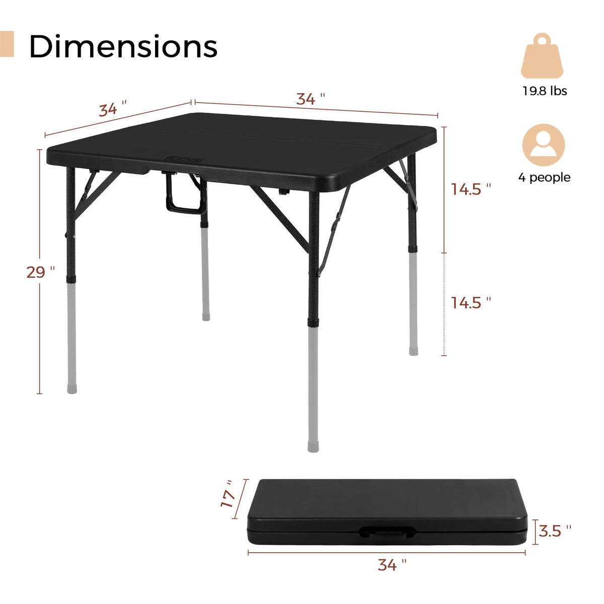 34" Black Folding Card Table Z85522