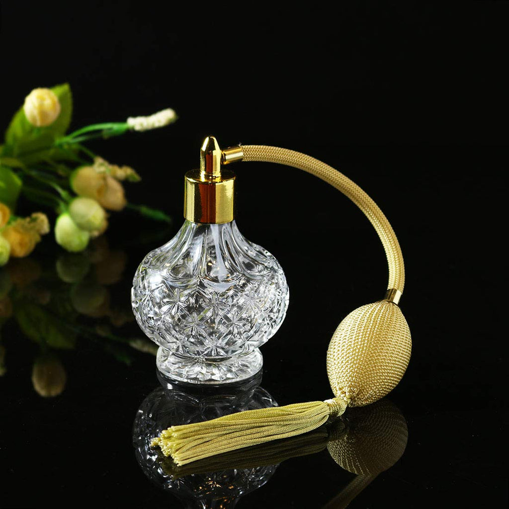 Clear Checked Carved Glass Refillable Perfume Bottle with Spray Atomizer, Pack of 2 N585