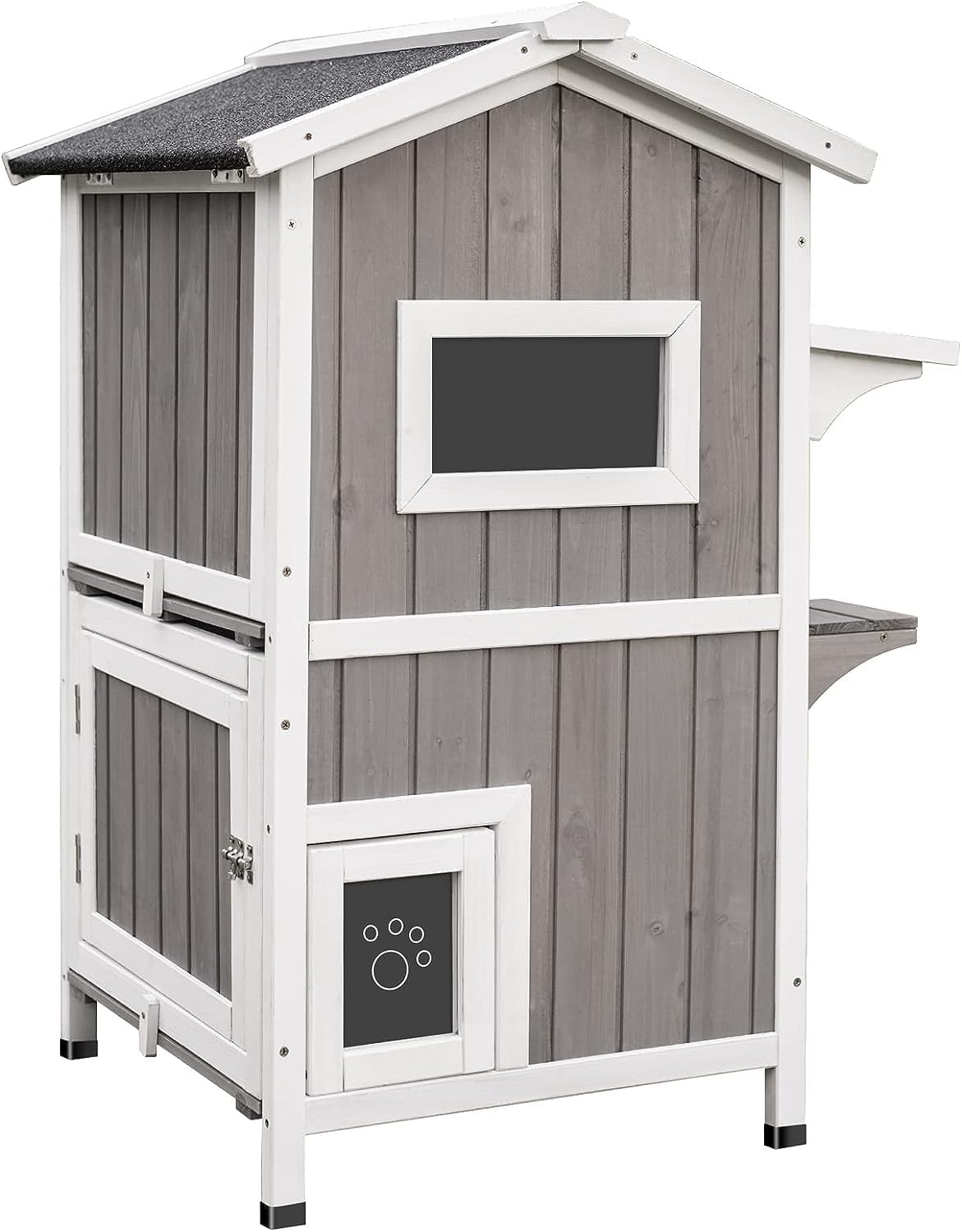 Weatherproof 2-Story Outdoor Cat House with Feeding Station B8580