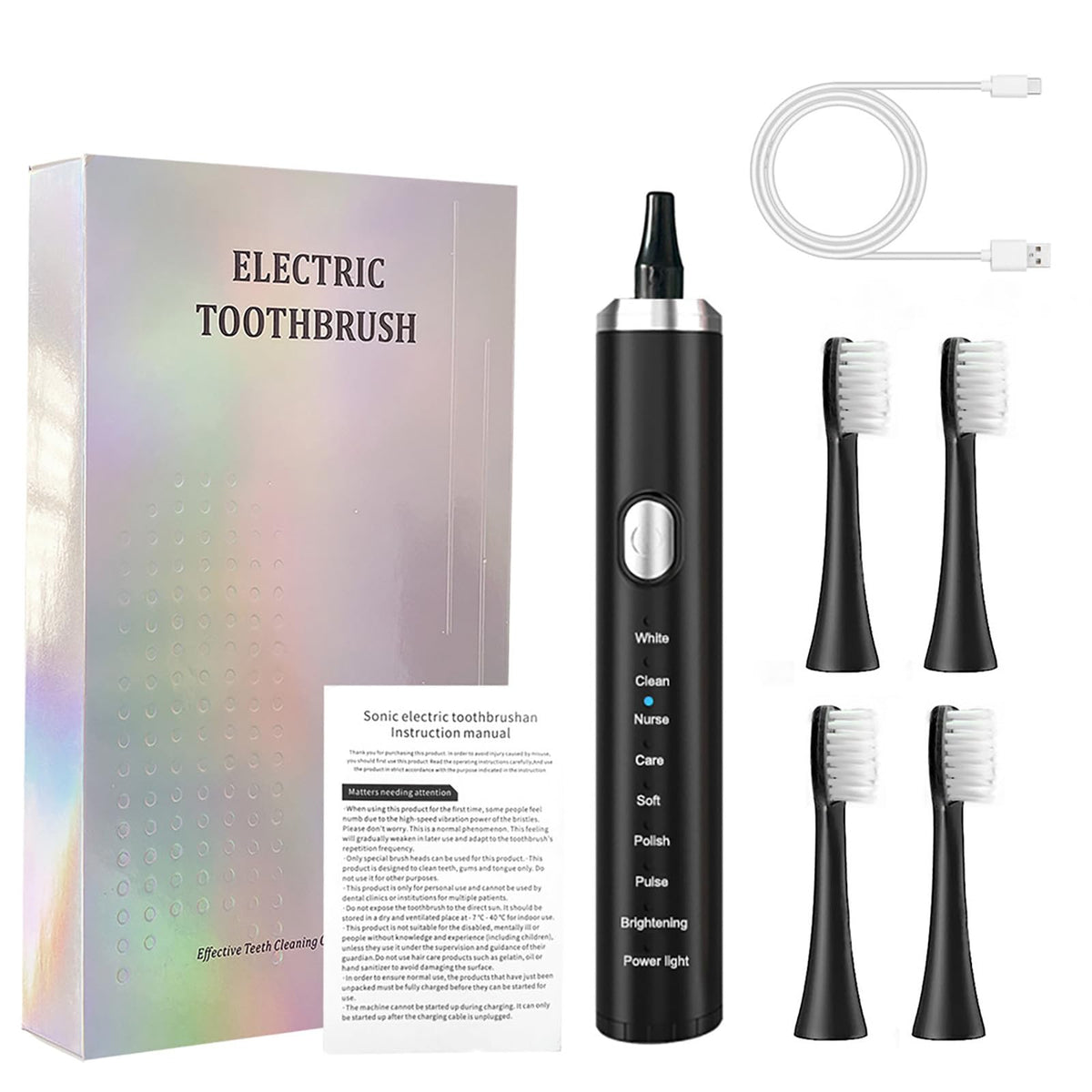 Rechargeable Electric Toothbrush with 4 Replacement Heads I372