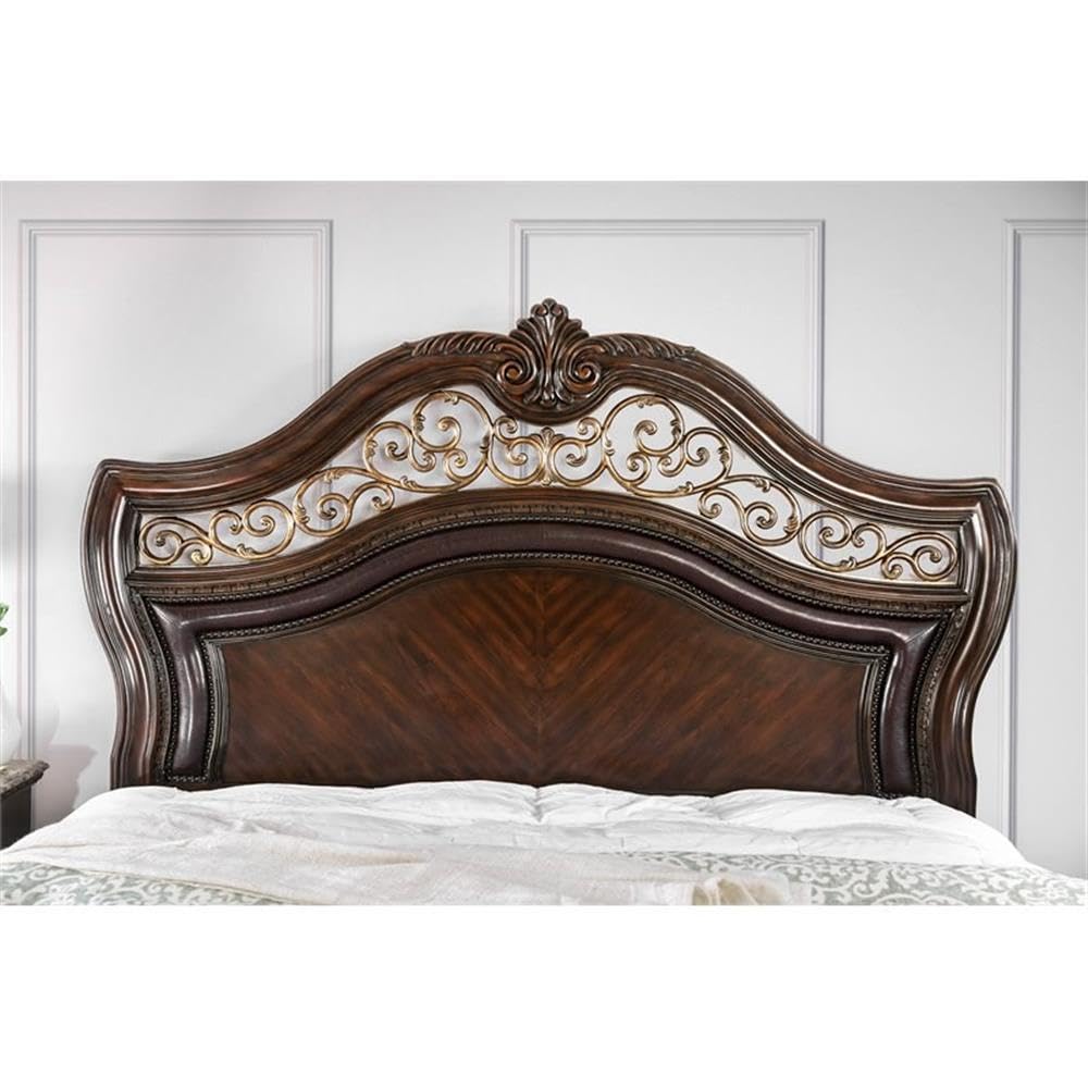King Wood Panel Bed in Brown Cherry S6775