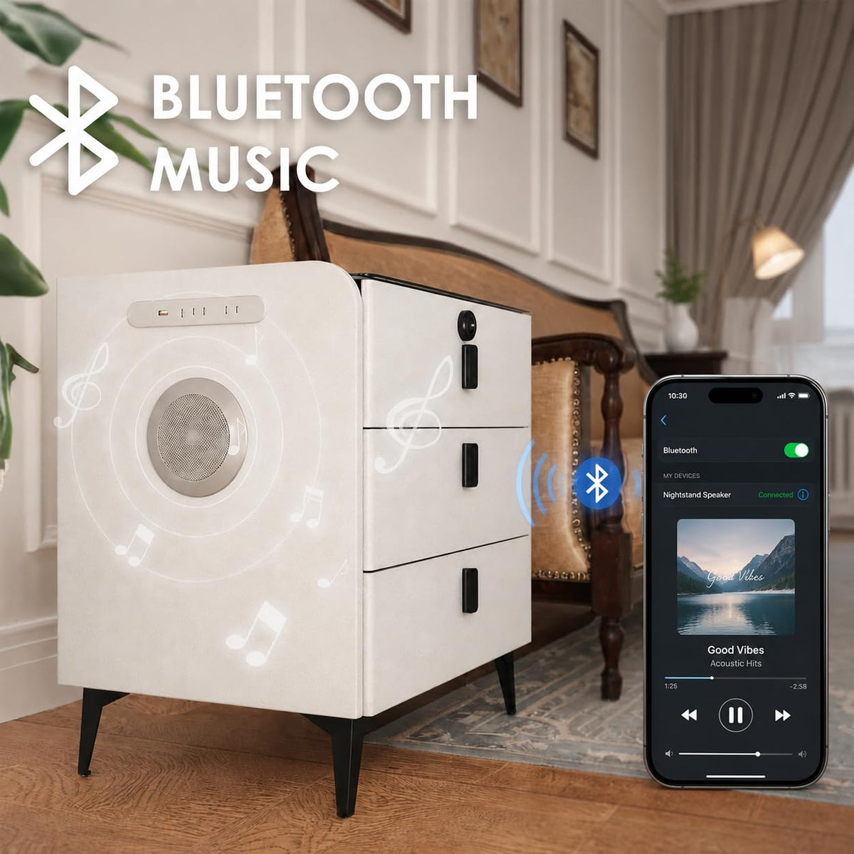 Wireless Charging Nightstand with Fingerprint Lock Q2626