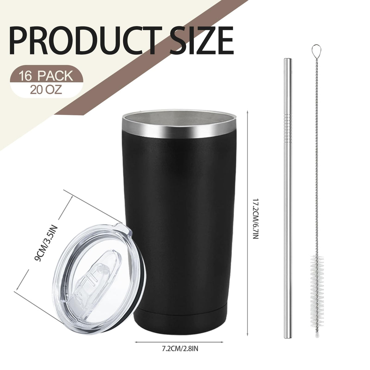 16 Pack Stainless Steel Insulated Tumbler 20oz Black E806