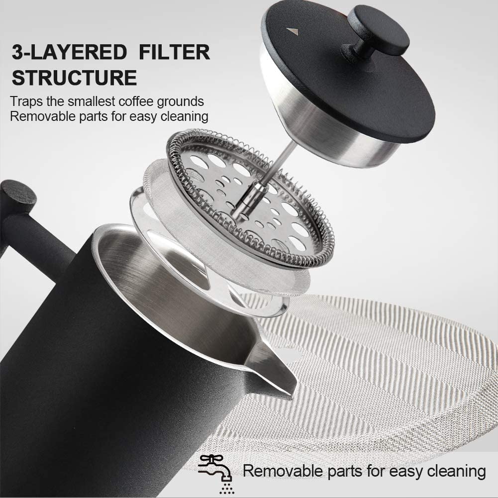 French Press Coffee Maker, 304 Grade Stainless Steel Insulated, 34oz, Black Q3632