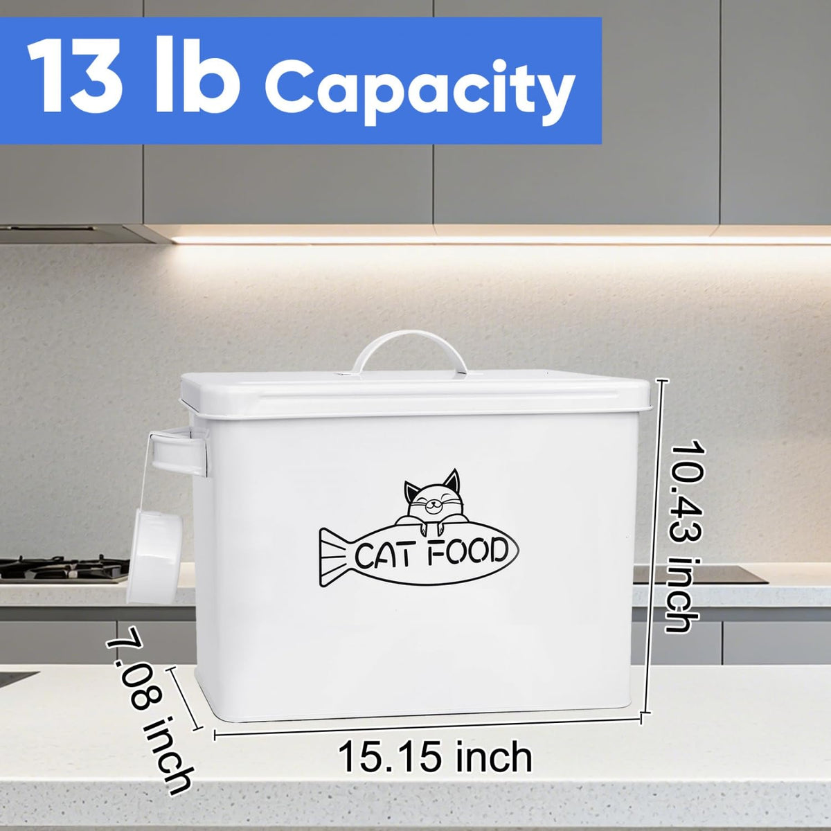 Large Airtight Pet Food Storage Container with Lid and Scoop 12-13 lbs Q8584