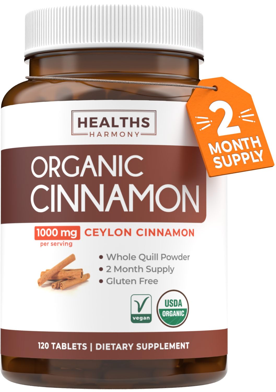 USDA Organic Ceylon Cinnamon 1000mg Vegan Non-GMO Supplement N7873