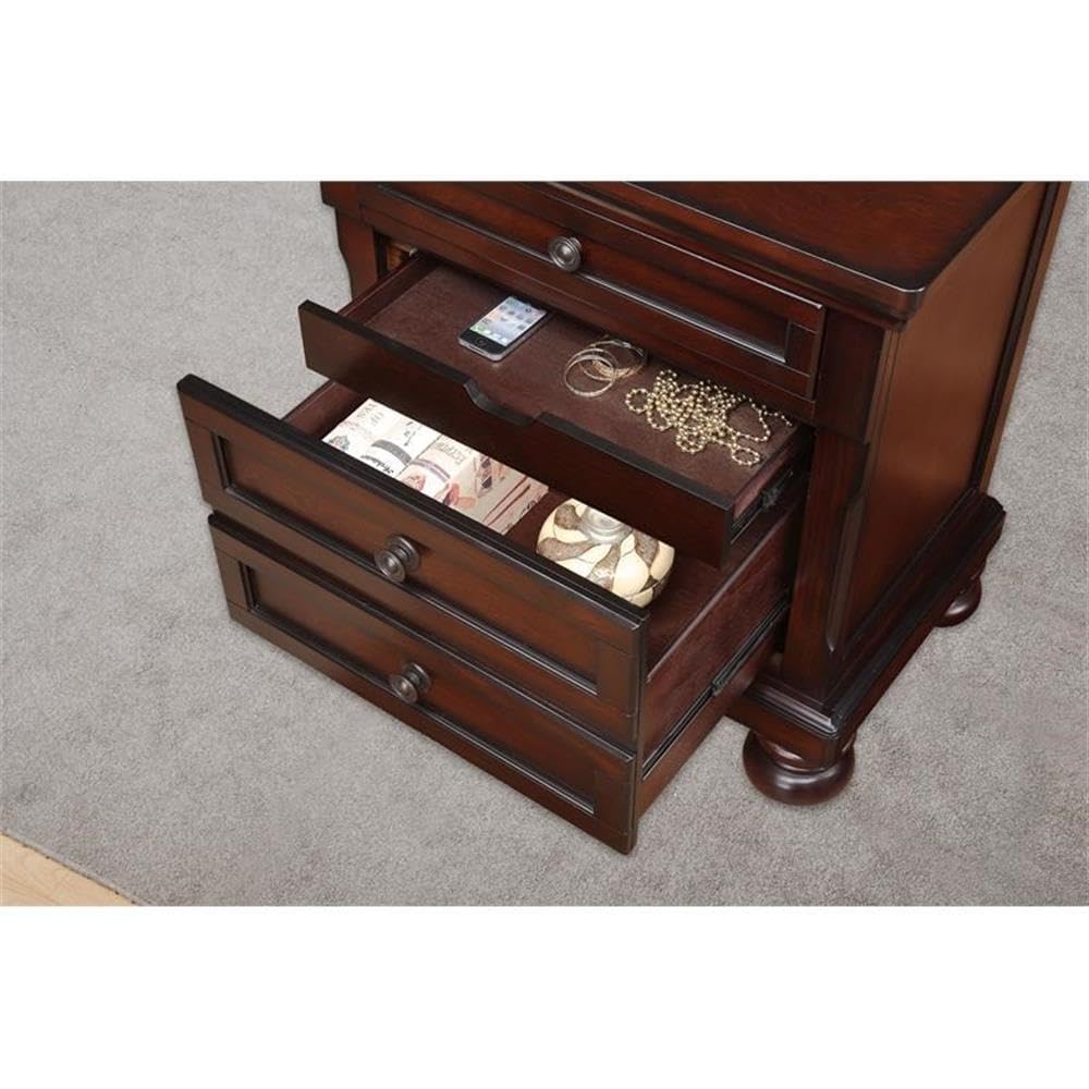 Brown Cherry 3 Drawer Wood Nightstand W485511