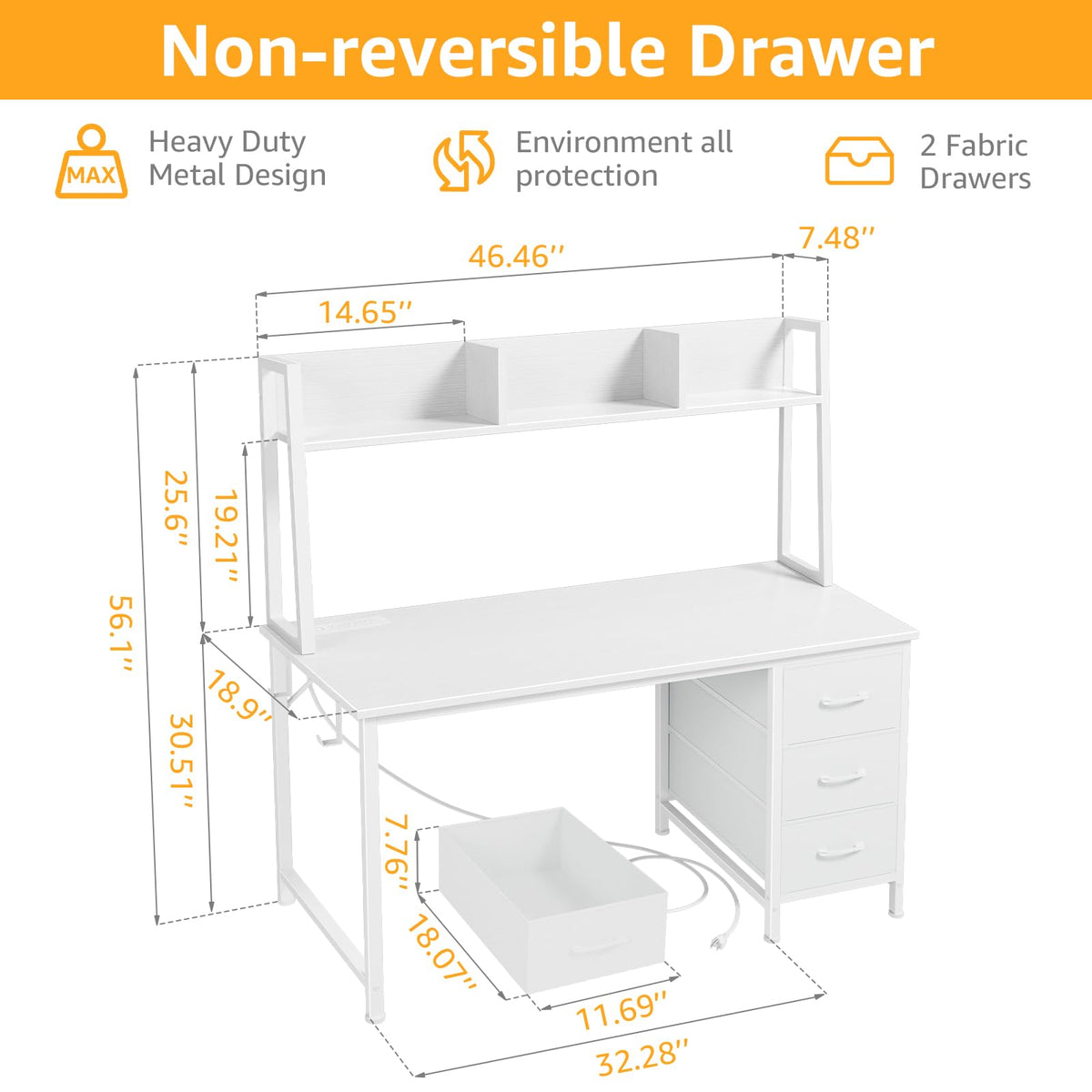 White Computer Desk with Hutch & Drawers 47 Inch Y407284
