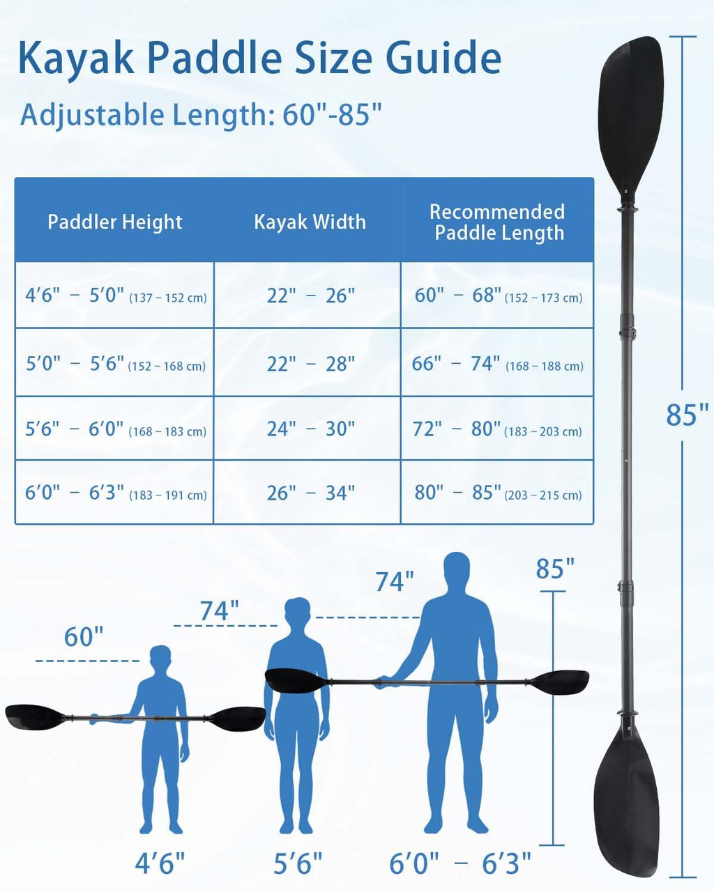 Adjustable Kayak Paddle 60-90" Stainless Steel I529