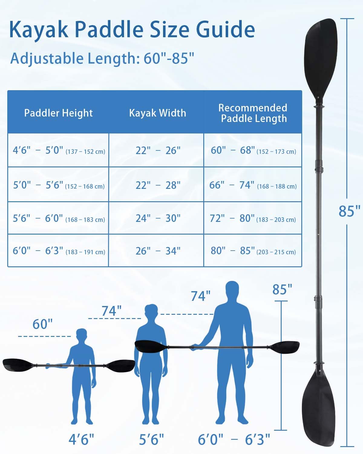 Adjustable Kayak Paddle 60-90" Stainless Steel I529