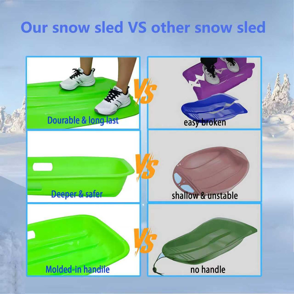 35 inch Plastic Snow Sled with Leash and 2 Handles J9022