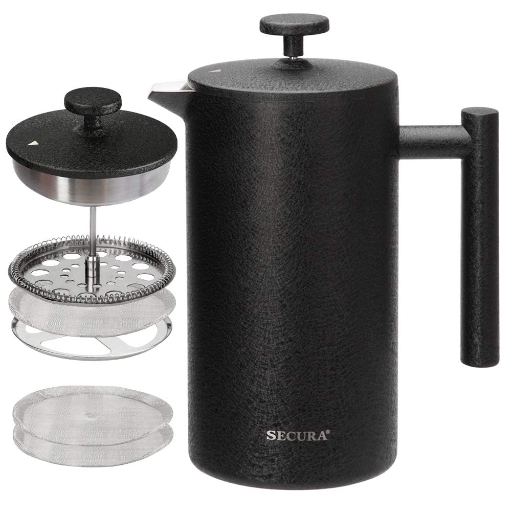 French Press Coffee Maker, 304 Grade Stainless Steel Insulated, 34oz, Black Q3632