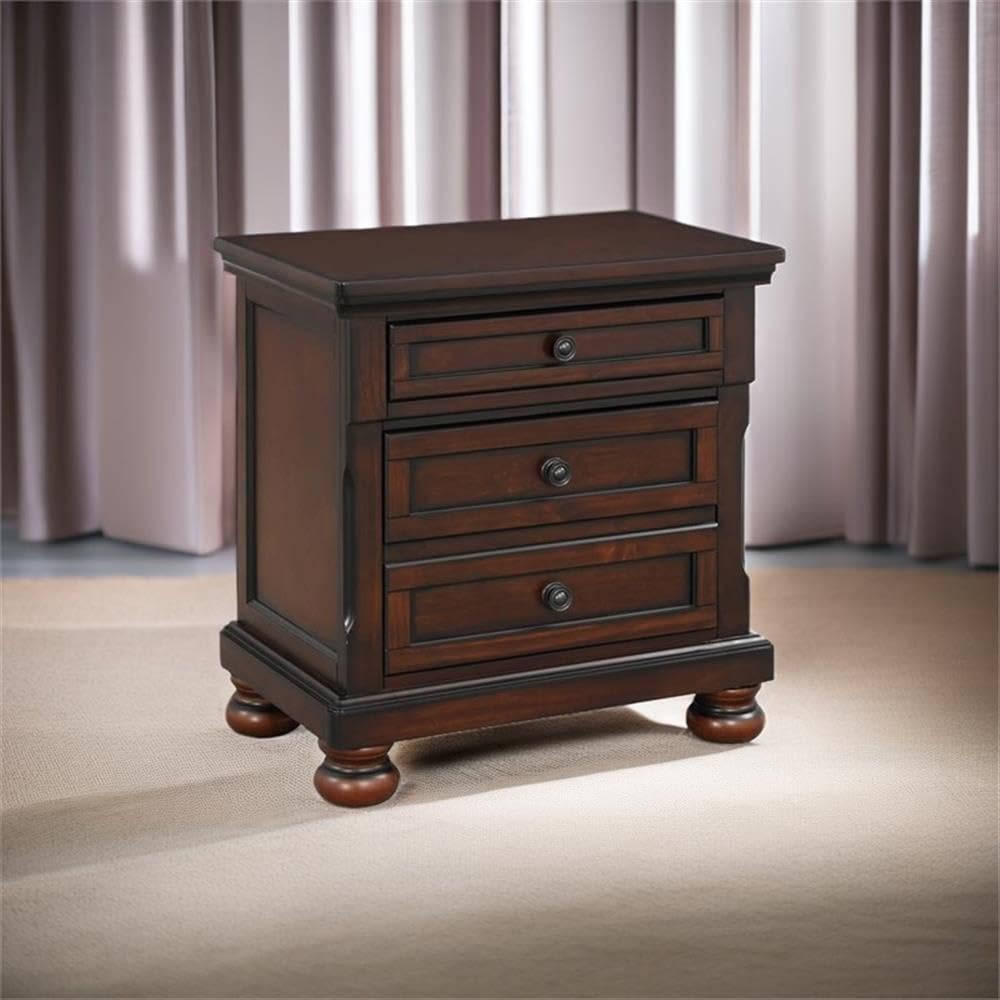 Brown Cherry 3 Drawer Wood Nightstand W485511