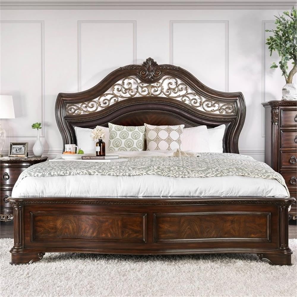 King Wood Panel Bed in Brown Cherry S6775