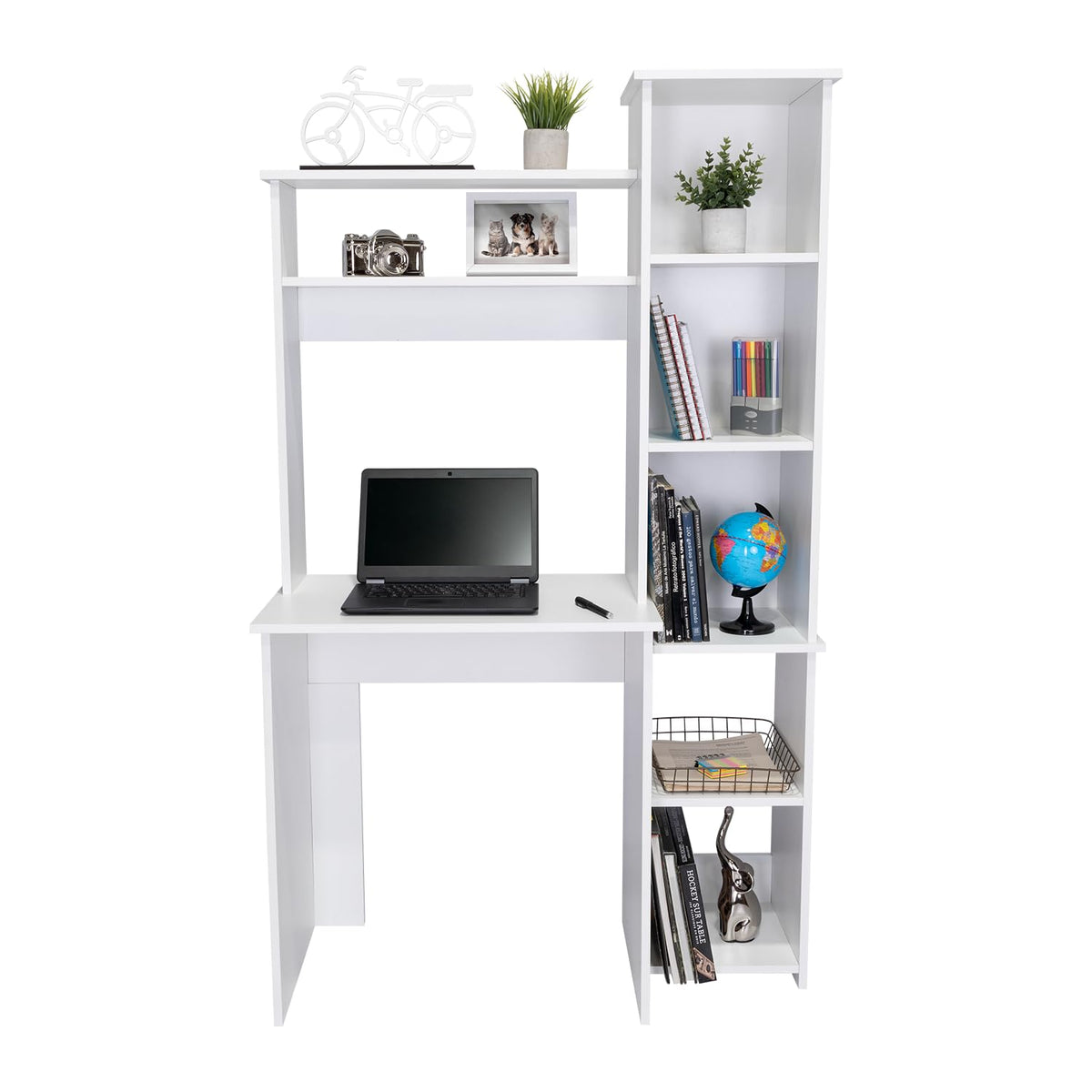 White Small Desk with Hutch and Bookshelf U9418