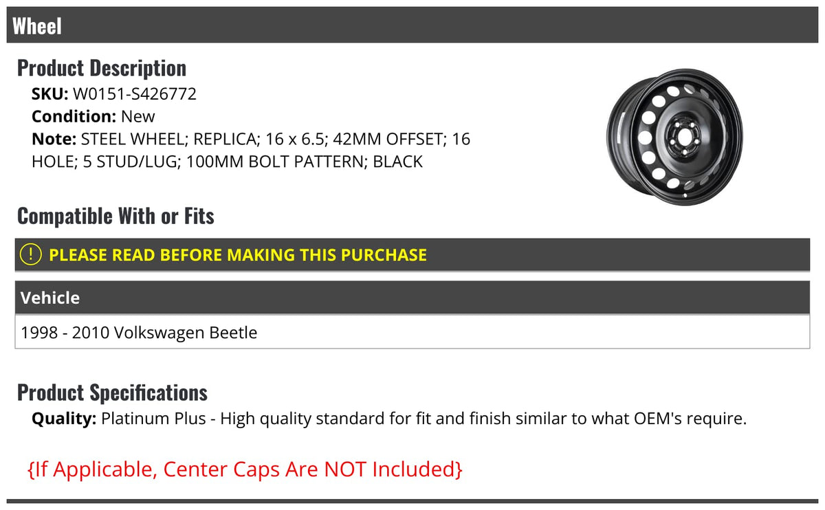 Black 16 x 6.5 Inch 5-Lug Steel Wheel T331060