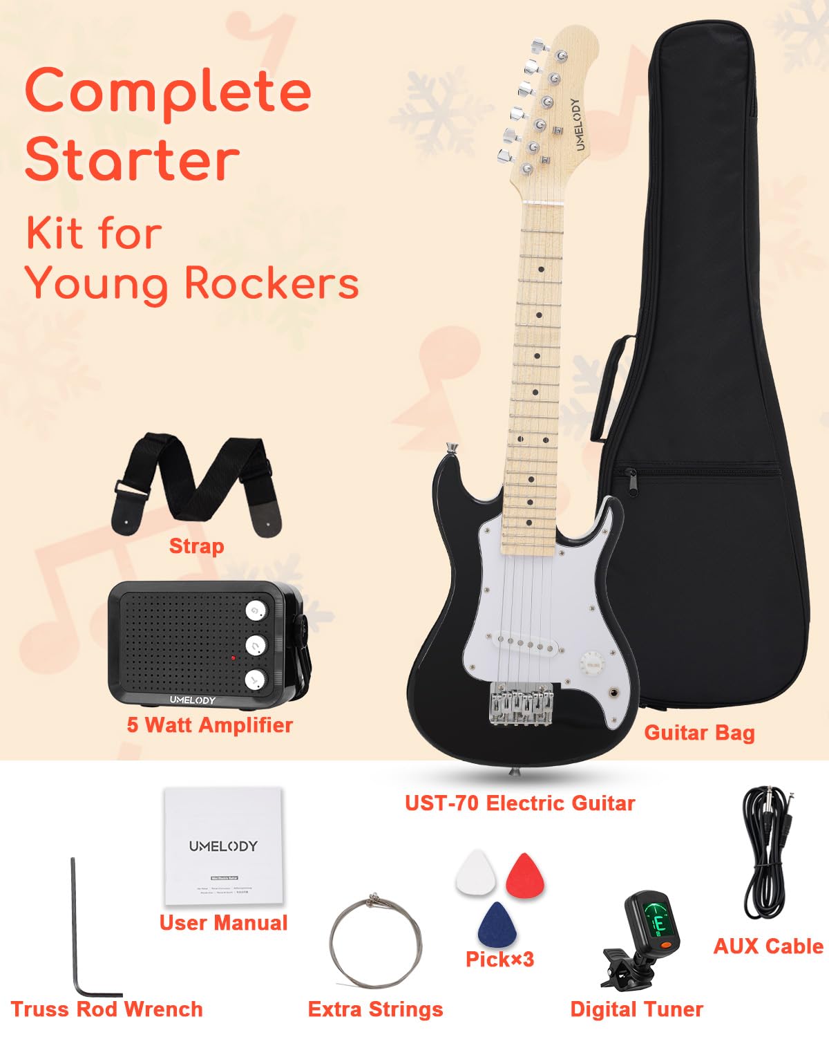 30 Inch Kids Electric Guitar Starter Kit with Amplifier and Accessories A13722