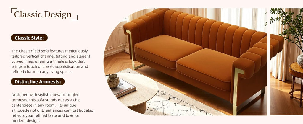 Orange Velvet 3 Seater Sofa with Gold Metal Legs P184203