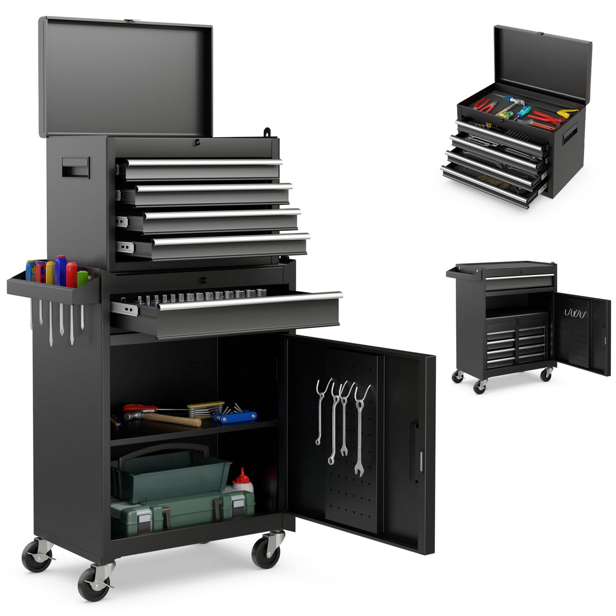 5 Drawer Rolling Metal Tool Chest with Detachable Top Toolbox C30152