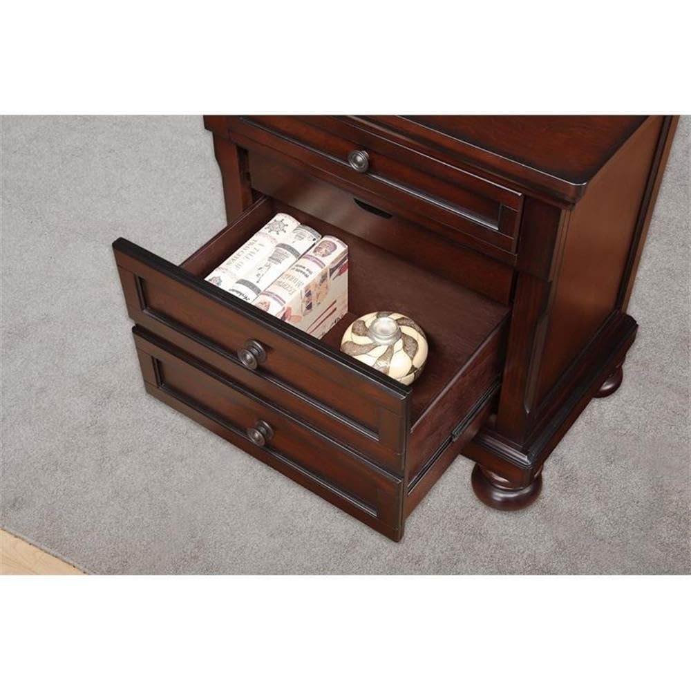 Brown Cherry 3 Drawer Wood Nightstand W485511
