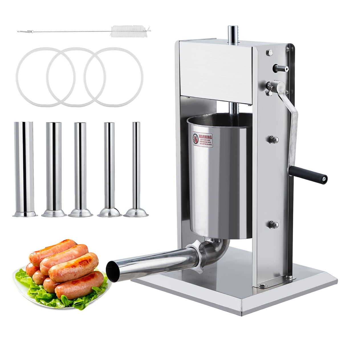 Manual 5L Stainless Steel Sausage Stuffer with 5 Stuffing Tubes Z503275