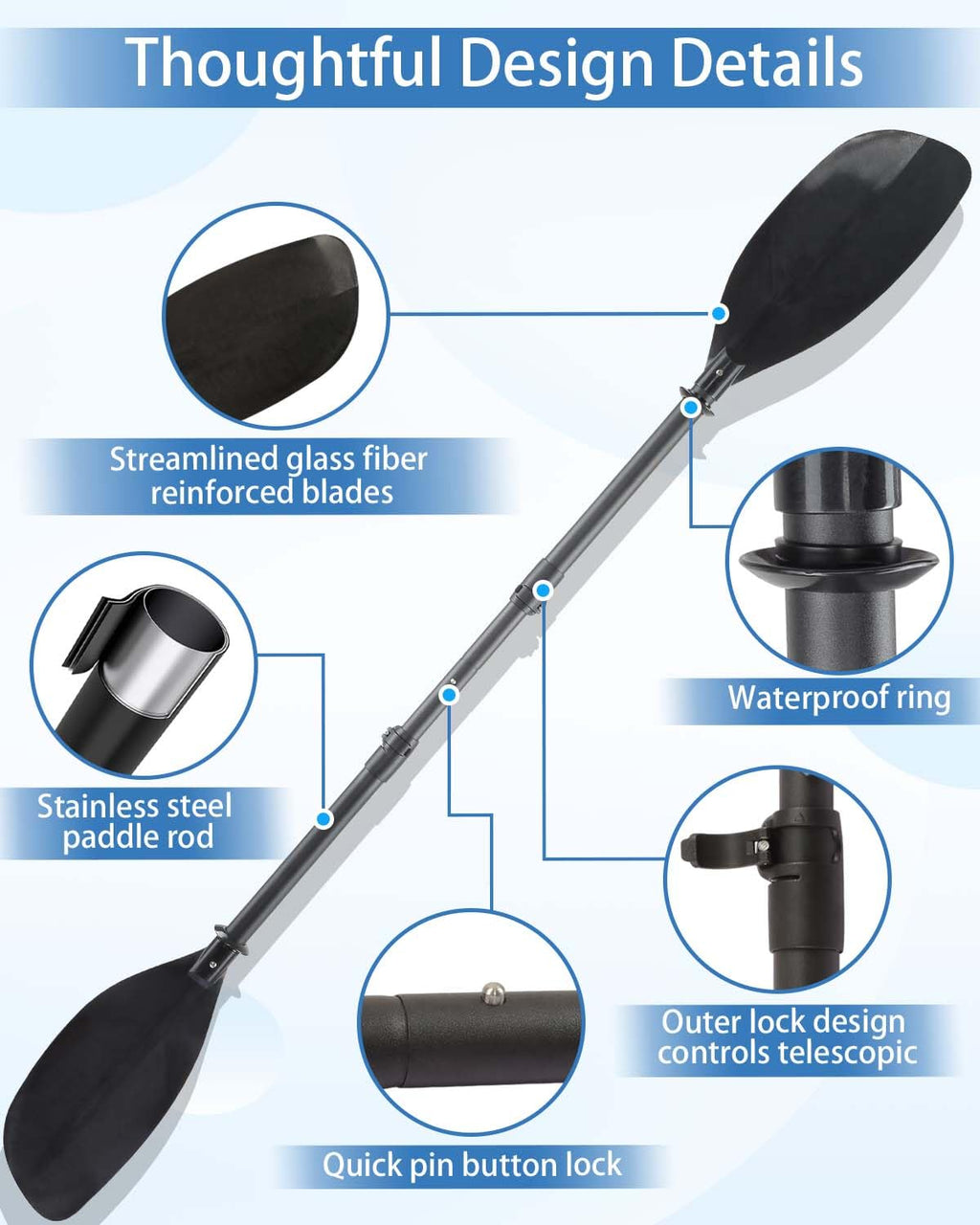 Adjustable Kayak Paddle 60-90" Stainless Steel I529
