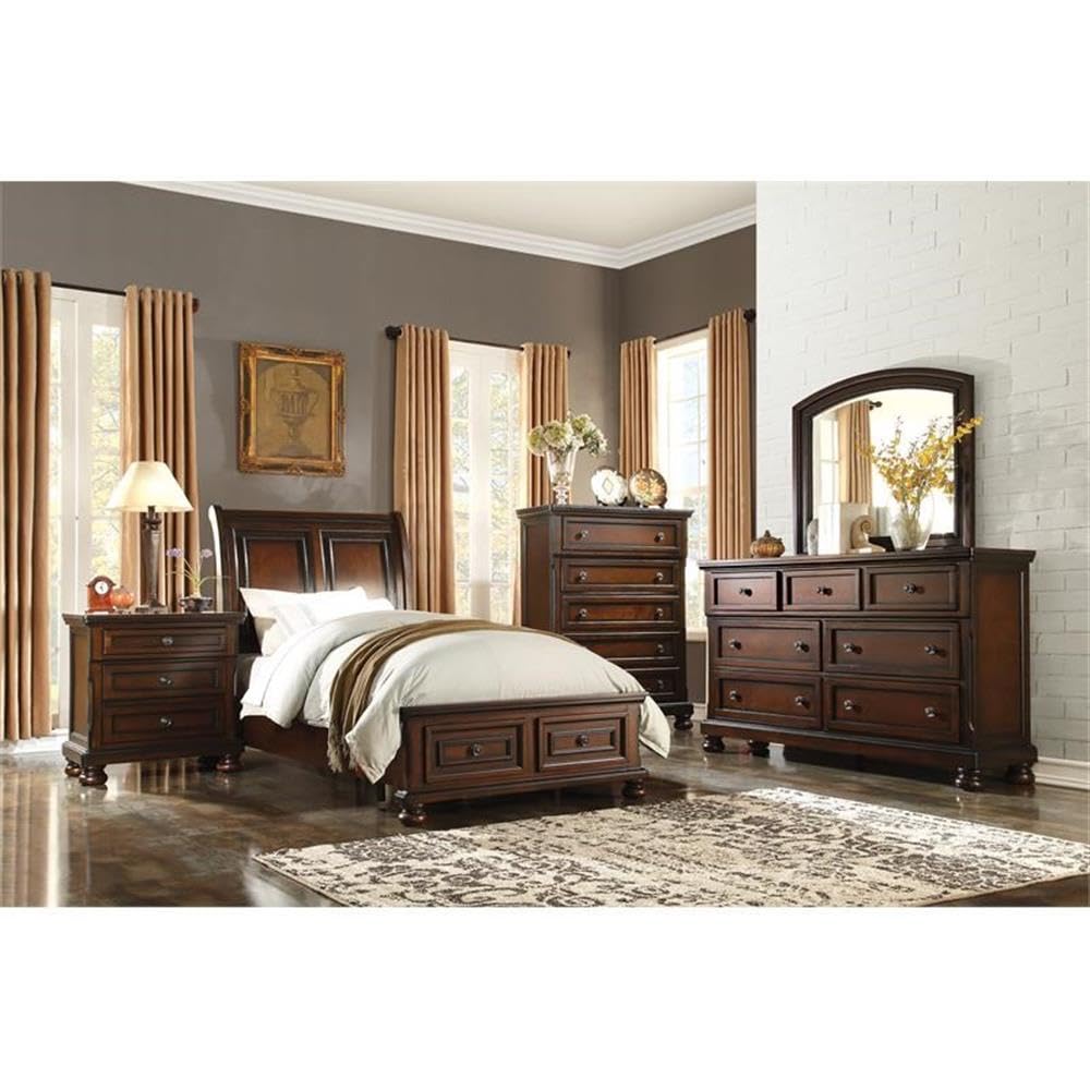 Brown Cherry 3 Drawer Wood Nightstand W485511