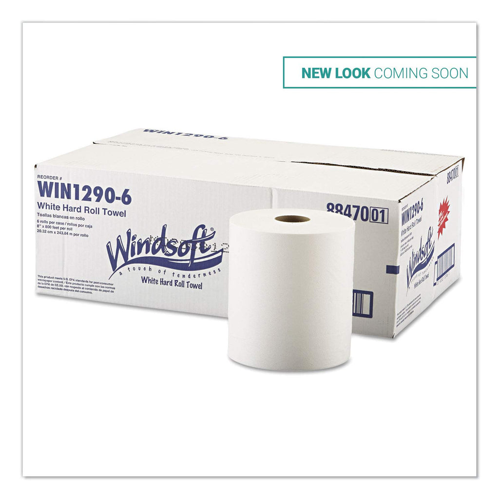 Hardwound Roll Towels, 6 Rolls, 1-Ply, White V476