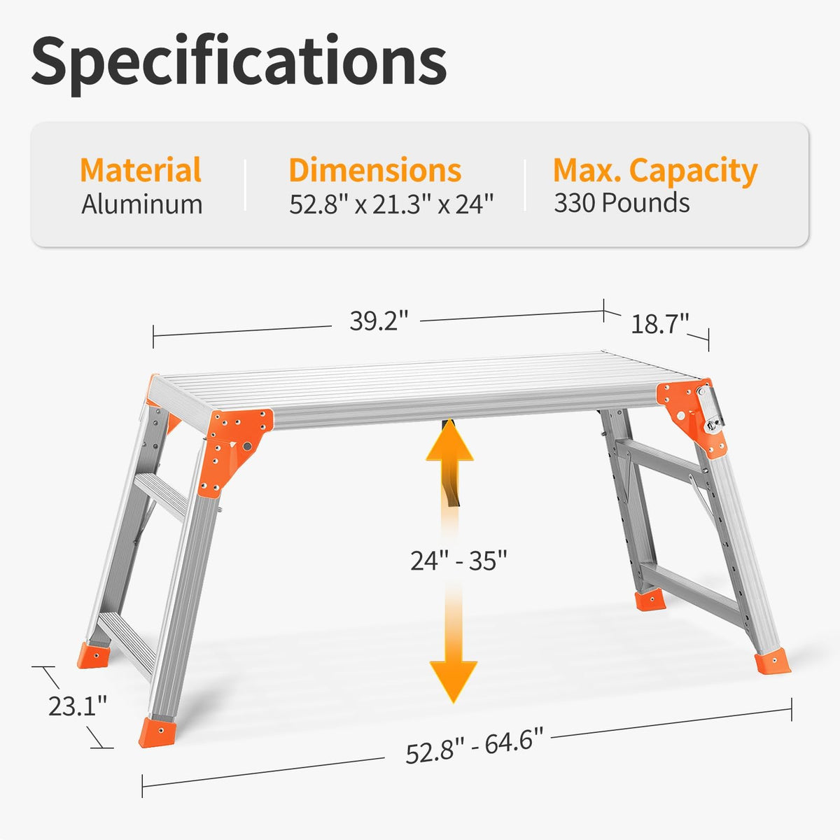 Adjustable Aluminum Folding Work Platform 330 lbs Capacity C477