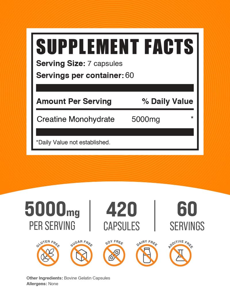 Micronized Creatine Monohydrate Capsules Gluten Free 5000mg 420 Count R5721
