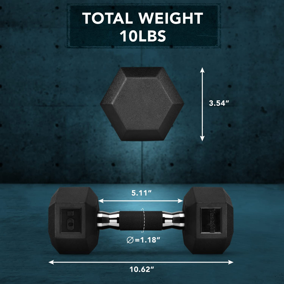 Rubber Grip Encased Hex Dumbbell Hand Weights Anti-Slip T72685