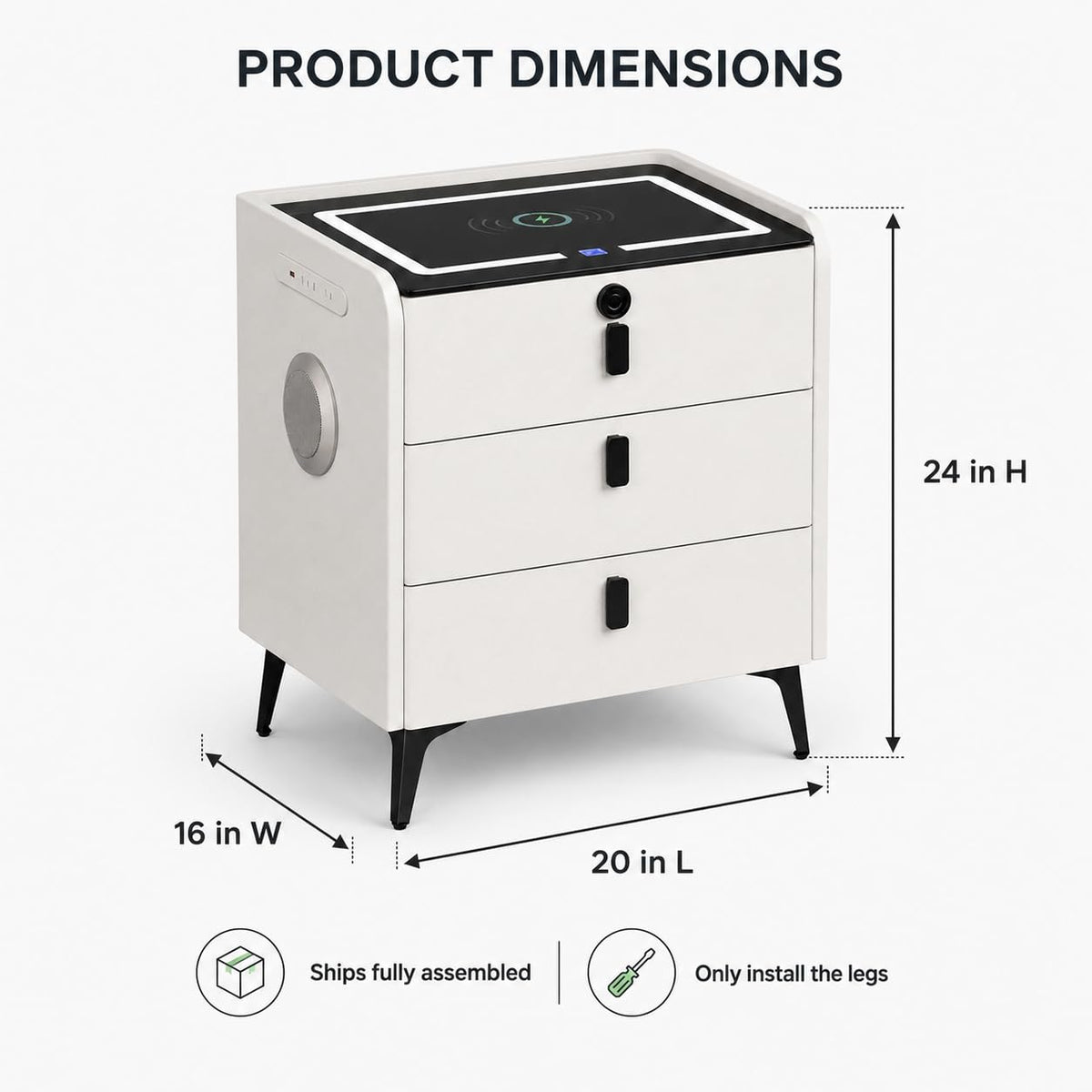 Wireless Charging Nightstand with Fingerprint Lock Q2626