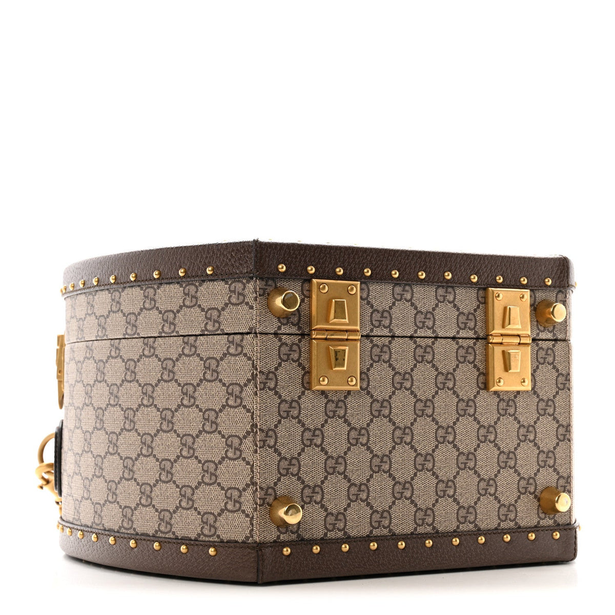 GG SUPREME MONOGRAM TEXTURED DOLLAR CALFSKIN WEB SAVOY HAT BOX BEIGE EBONY NEW ACERO