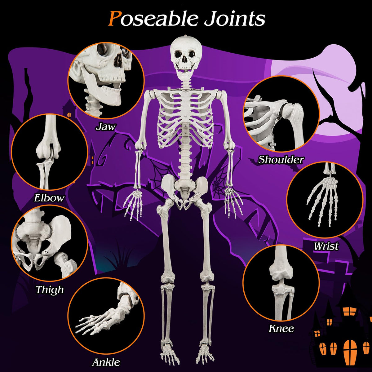 5.4 FT Life Size Posable Skeleton Decoration L590385
